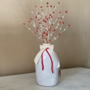 HANDMADE Bouquet Centerpiece Wire Wrapped Beaded Red White Vase Upcycled